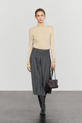 Massimo Dutti Юбка миди из смесовой шерсти со складками, серый