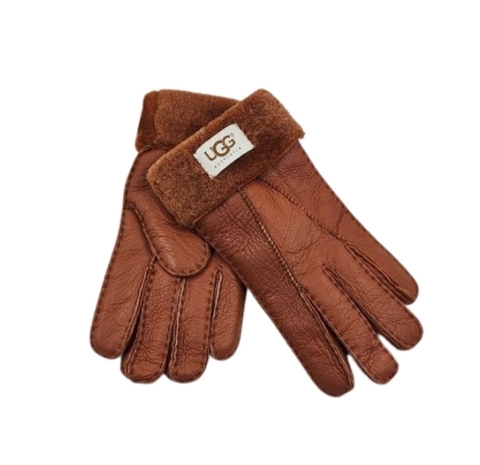 Женские Меховые Перчатки Ugg  Красные Кожаные (03)