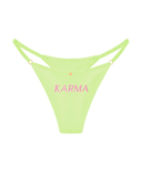 трусы стринги шелковые с надписью Karma салатовые