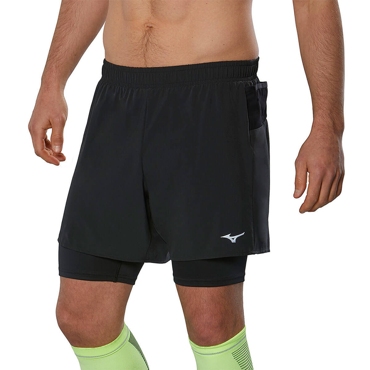 Mizuno ER 5.5 2 in 1 Short беговые шорты мужские черные - 3