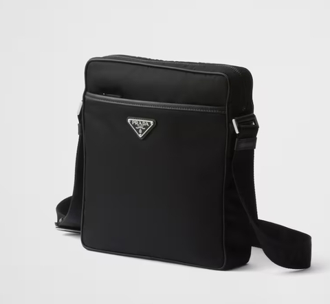 Сумка Prada на плечо из нейлона и сафьяно, черный