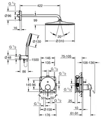 Душевая система GROHE Essence со смесителем для ванны, темный графит матовый (25287AL0)