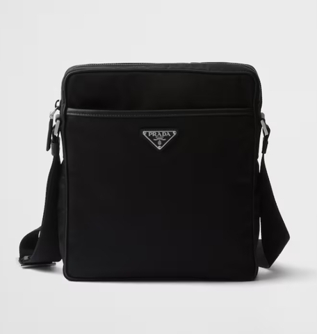 Сумка Prada на плечо из нейлона и сафьяно, черный