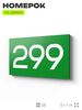 Номер на дверь 299, табличка на дверь для офиса, квартиры, кабинета, аудитории, склада, зеленая 120х70 мм, Айдентика Технолоджи