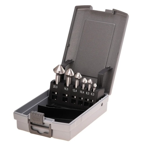Набор зенковок 90° 6,3-20,5мм DIN335C 3z HSSE-Co5 TiN 6шт H-Tools 102152THT