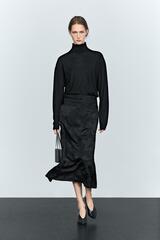 Massimo Dutti Прямая юбка миди с поясом, черный