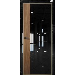 Купить Межкомнатная дверь глянец Pt 6 Платина crystall black алюминиевая кромка Al Gold Edition вставка орех пекан