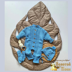 Комбинезон с шапочкой и носочками вязаный (62-74) 230918-Z631