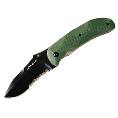 Фото Нож складной Ontario Joe Pardue Utilitac, Black Combo Edge, сталь 440А, рукоять zytel, green