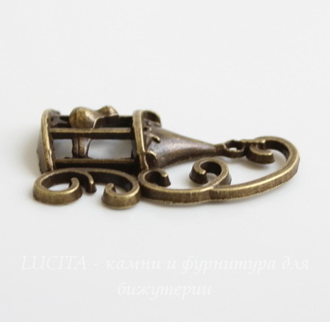 Подвеска "Птичка в клетке" (цвет - античная бронза) 35х21 мм