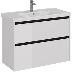 Lemark COMBI LM03C100T-black Тумба 100 см под 1 раковину, подвесная/напольная, 2 ящика, цвет планки: Чёрный, цвет корпуса, фасада: Белый глянец фото