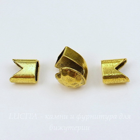Замок для шнура 5 мм из 3х частей "Сердце" 15х15х14 мм, 13х12 мм (цвет - античное золото)