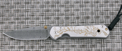 Фото Нож складной Large Sebenza 21 Unique Graphics Gold Leaf, Stainless Basket Weave Damascus