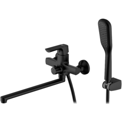 Lemark LM7251BL Смеситель универсальный с плоским поворотным изливом 35 см, поворотный переключатель, латунь/чёрный фото