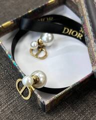67542- Серьги-пусеты (диорки) DIOR TRIBALES с подвесками логотипами
