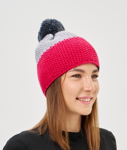 Лыжная шапка c шерстью Nordski Frosty pink-grey