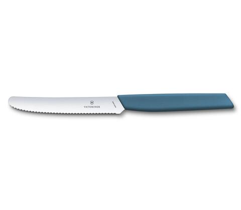 Нож кухонный Victorinox Swiss Modern (6.9003.11W) стальной столовый лезв.110мм серрейт. заточка черный