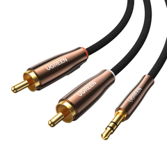 Кабель  UGREEN AV170 (80845) 3.5mm Male to 2*RCA Copper Case Braided Aux Cable 1m - Black/Dark Copper