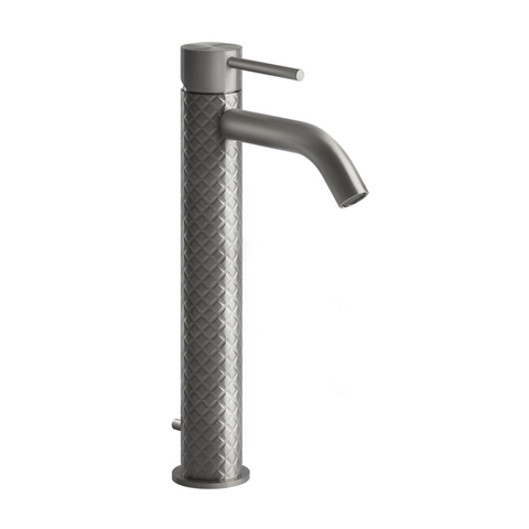 Gessi 316 54104#239 Смеситель высокий для раковины на 1 отверстие с донным клапаном, h=305мм , излив 123мм, цвет: steel brushed