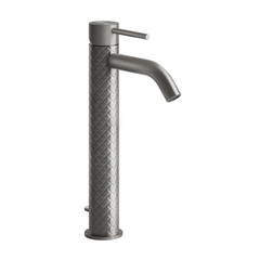 Gessi 316 54104#239 Смеситель высокий для раковины на 1 отверстие с донным клапаном, h=305мм , излив 123мм, цвет: steel brushed фото