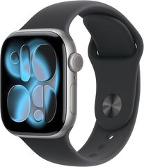 Умные часы Apple Watch Series 11 42 мм из алюминия цвета «серый космос», спортивный ремешок черного цвета (M/L)
