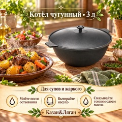 Котел чугунный 3л с алюмин. крышкой