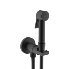 Bossini Paloma Flat E34003B.073 Гигиенич комплект c монокомандным смесителем: лейка, держатель, шланг армиров нейлон 125 см, цвет черный матовый фото