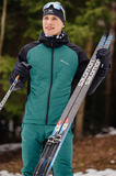 Премиальная куртка для лыж и зимнего бега Nordski Hybrid Hood Black-Alpine Green