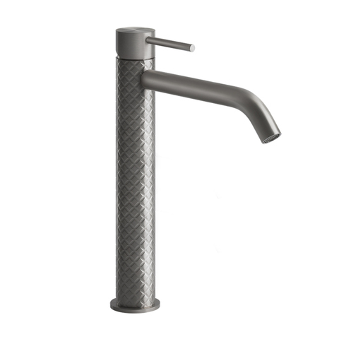 Gessi 316 54106#239 Смеситель для раковины на 1 отверстие высокий, без донного клапана, h=305мм , излив 123мм, цвет: steel brushed