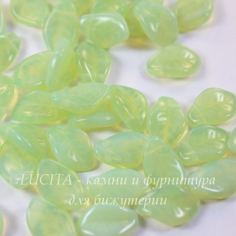 Бусина Wavy Leaf Листик, 14х9 мм, опалово-салатовая