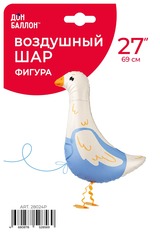 Шар К Ходячая фигура, Гусь в голубом комбинезоне, Сатин, 27''/69 см, 1 шт.