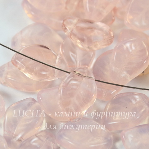 Бусина Wavy Leaf Листик, 14х9 мм, опалово-розовая