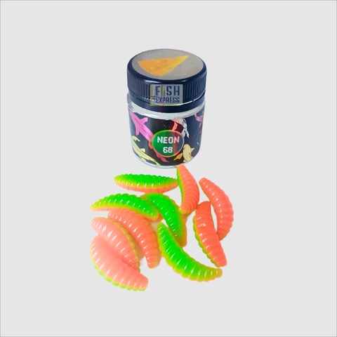 NEON 68 MAGGOT Мягкая приманка цвет красно-зеленый арбуз, 33 мм, 8 шт/в банке, СЫР, продажа от 2 шт.
