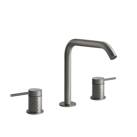Gessi 316 54112#239 Смеситель для раковины на 3 отверстия, без донного клапана, излив 156мм h=201мм, цвет: steel brushed