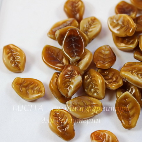 Бусина Wavy Leaf Листик, 14х9 мм, карамельная