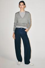 ZARA ДЖИНСЫ ZW COLLECTION CURVED STRAIGHT СО СРЕДНЕЙ ПОСАДКОЙ И ПРИНТОМ, МОРСКОЙ СИНИЙ