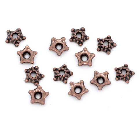 Шапочка для бусины "звездочка" (цвет - античная медь) 5х1,5 мм, 10 штук ()