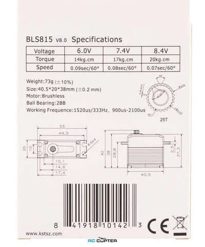 Сервопривод KST BLS815 HV (20 кг/см, 0.07 сек/60°, 73г)