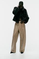 ZARA ДЖИНСЫ TRF BAGGY СО СРЕДНЕЙ ПОСАДКОЙ, ПРИНТОМ И СТРАЗАМИ, СВЕТЛЫЙ ХАКИ