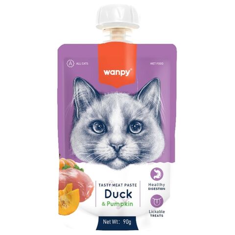 Wanpy Cat лакомство для кошек Мясной мусс из утки и тыквы 90 г