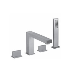 Gessi Rettangolo T 20337#031 Смеситель для ванны на 4 отверстия, излив со встроенным переключателем, шланг 1,5м+убирающаяся лейка, цвет: хром фото
