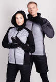 Премиальный костюм для лыж и зимнего бега Nordski Hybrid Hood Black/Grey