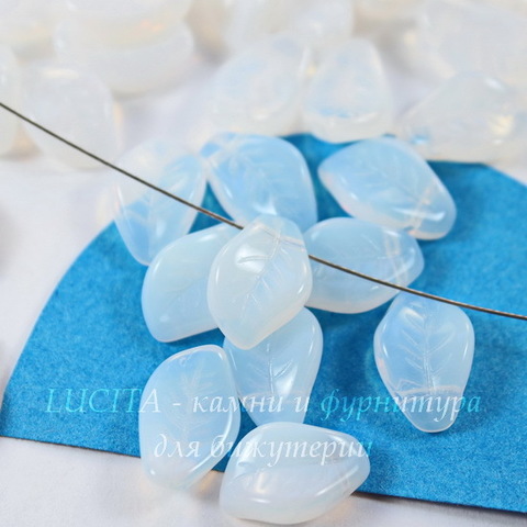 Бусина Wavy Leaf Листик, 14х9 мм, опалово-белая