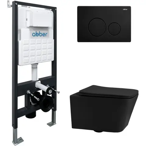 Abber Rechteck AC1201MB-AC0105-AC0121MB Комплект: подвесной Унитаз с инсталляцией AC0105 и кнопкой AC0121MB