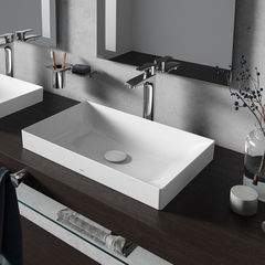 TOTO NEOREST L4716RE#XW Раковина 600x380x137(70) мм, полувстраиваемая, без отв. под смесит, с переливом, CeFiONtect, LinearCeram цвет: белый (без арматуры слива) фото