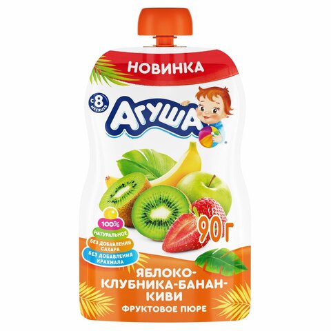 Пюре АГУША яблоко-банан-клубника-киви д/п 90г