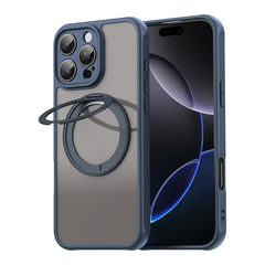 Матовый синий чехол с магнитным поворотным кольцом для iPhone 16 Pro, поддержка MagSafe