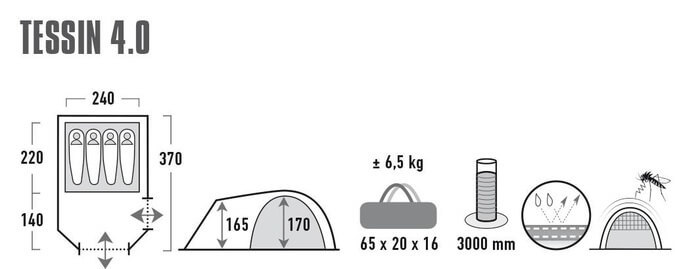 High Peak Tessin 4 кемпинговая палатка четырехместная - 10