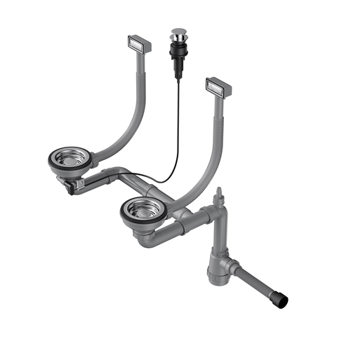 Omoikiri WK-2-A-IN 4956484 Арматура с клапаном-автоматом для двухчашевых моек с прямоугольными переливами, нержавеющая сталь