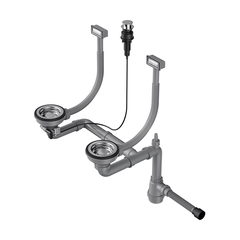Omoikiri WK-2-A-IN 4956484 Арматура с клапаном-автоматом для двухчашевых моек с прямоугольными переливами, нержавеющая сталь фото